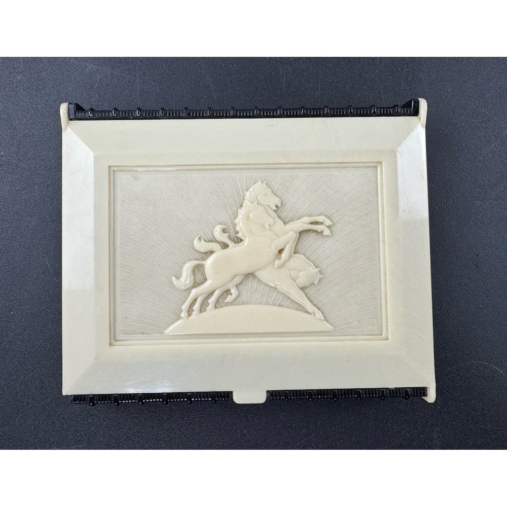 Vintage Bake Lite‎ Playing Card Box Dual Decks Vintage rearing horses